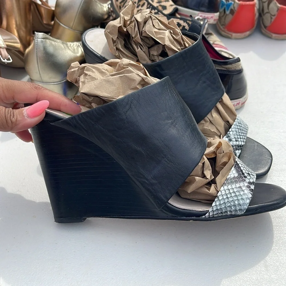 Snake Skin and Black leather wedges